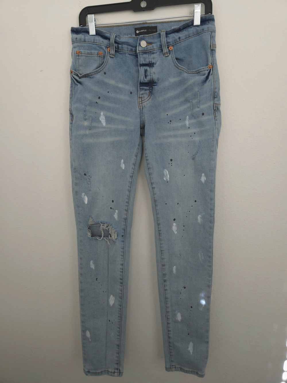 Purple Brand Womens Distressed Paint Splash Mid Rise Skinny Jeans Size 30 202306